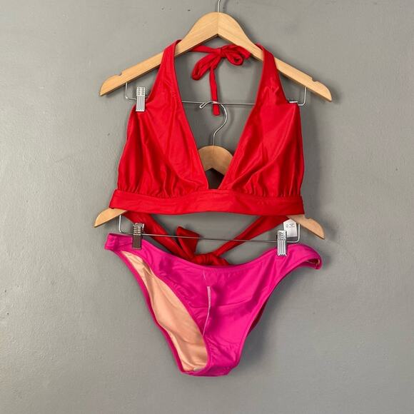 NWT J.CREW Colorblock Swimsuit DD halter bikini top & High Leg bottom Sz S M XL - Picture 3 of 16